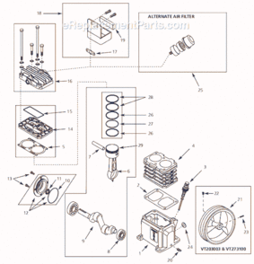 Page A Diagram and Parts List for VT273100 2005 Campbell Hausfeld Compressor